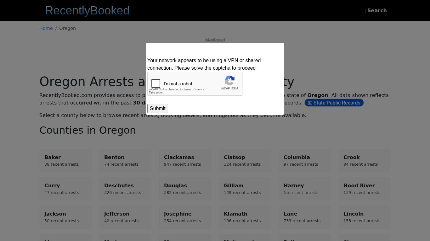 Recent bookings, Arrests, Mugshots in Oregon - Recently Booked